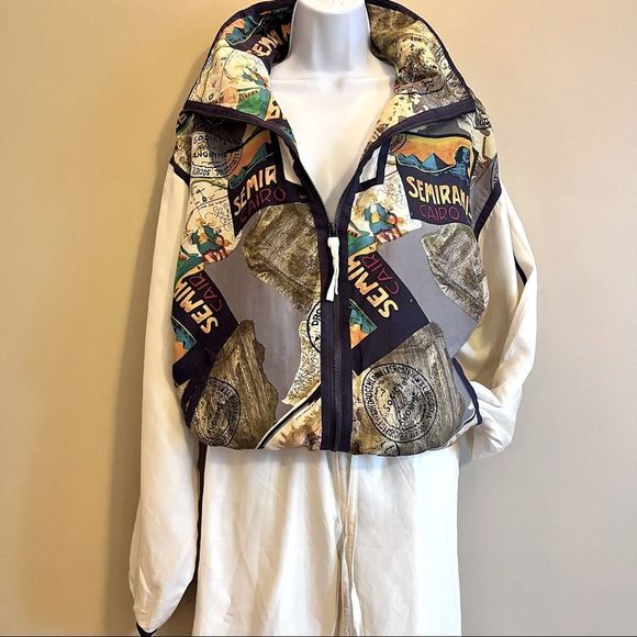Vintage East West 100% Silk Printed Jogger Set Jacket Drawstring Pants Size L - Picture 2 of 15